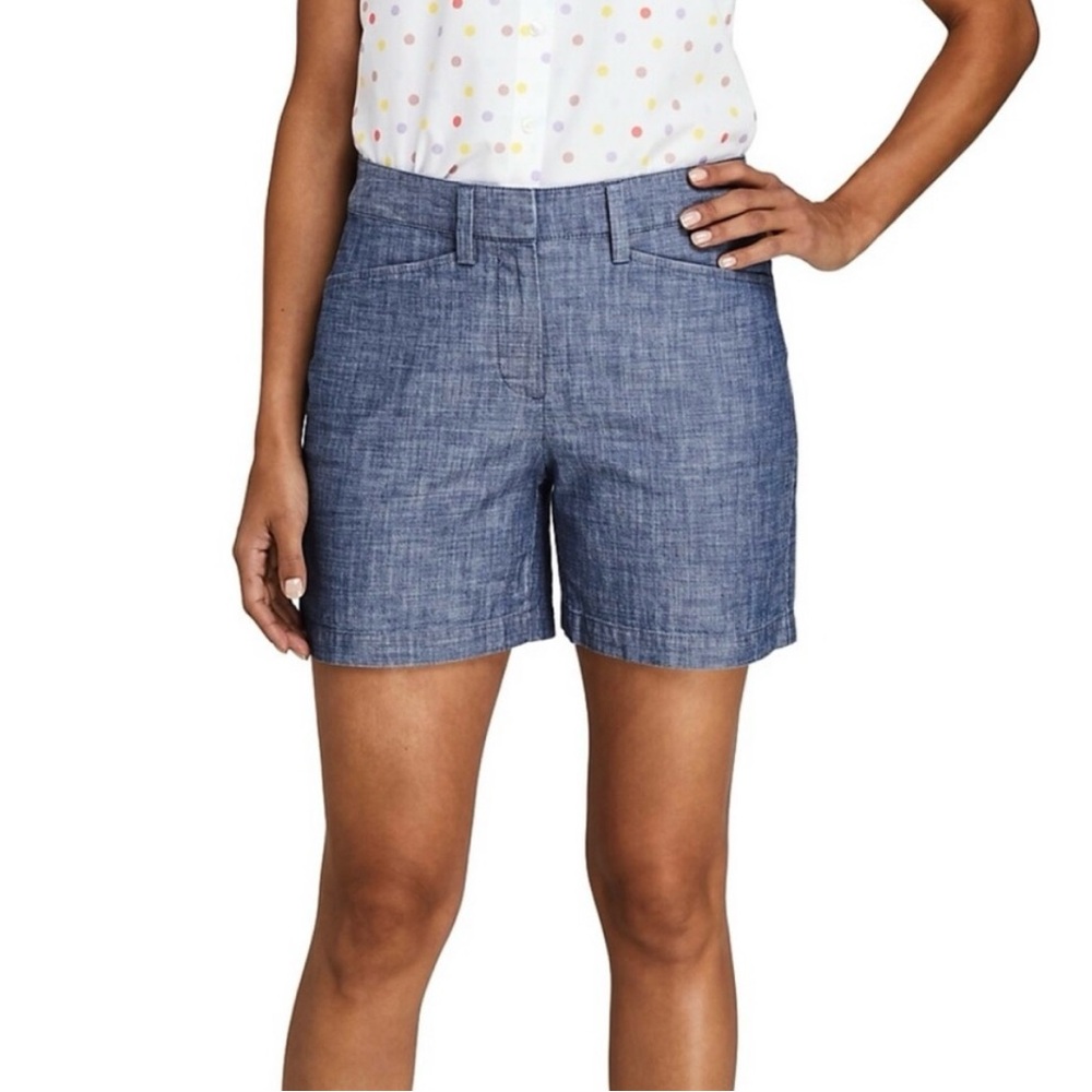 [Lands' End] 100% Cotton Chambray Mid Rise 7" Inseam Chino Shorts with 30” waist